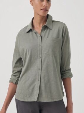 PACT Slub Organic Cotton Button Up Shirt L Sage Green Relaxed Minimalist Core